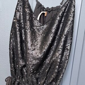 Free People Black Sequin Jumpsuit Size Small